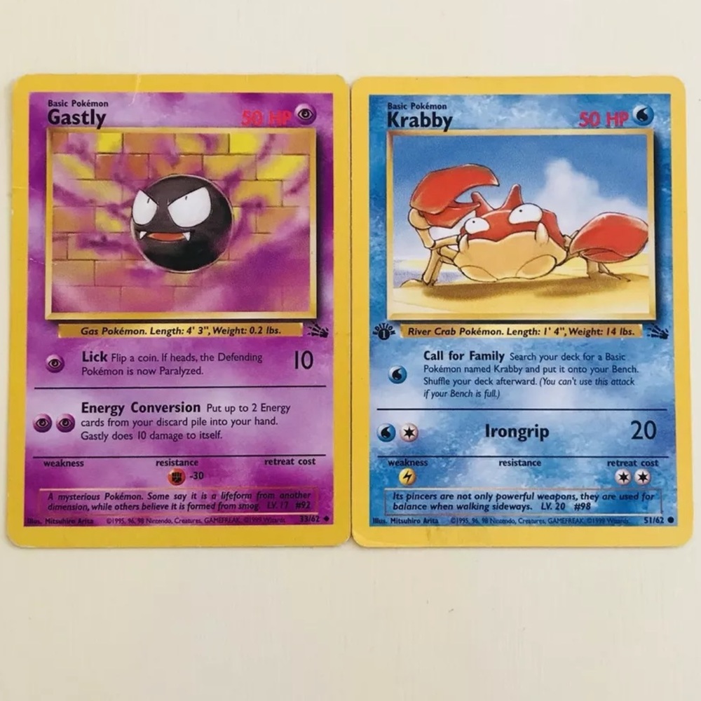 Pokémon Nintendo GAMEFREAK Cards Gastly Krabby 90s